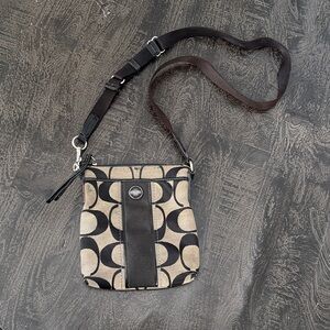 Coach Beige and Black Signature Crossbody Bag